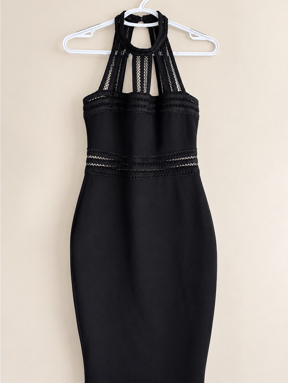 Just Me Black Halter Midi Dress with Crochet Straps